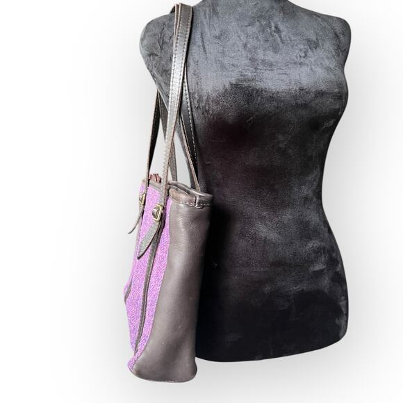 Barrhead Leather Brown Dearskin Aisling Medium Sized Bag w/ Purple Harris Tweed - Picture 5 of 16